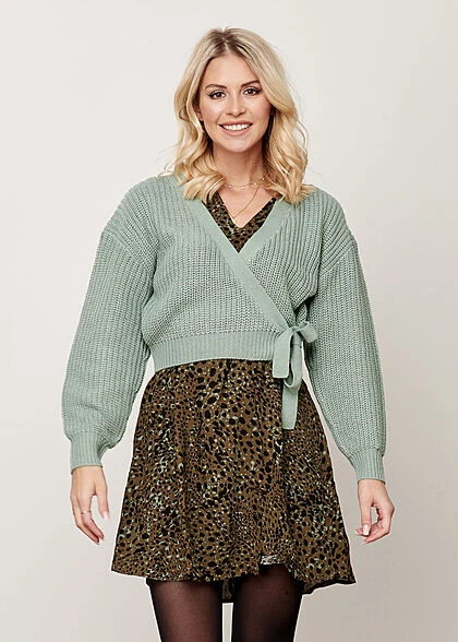 ONLY Damen NOOS Kurzer V-Neck Wickelcardigan Zum Binden Chinois Grün 6 ONLY Damen NOOS Kurzer V-Neck Wickelcardigan Zum Binden Chinois Grün – Bild 4