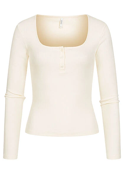 ONLY Damen NOOS Basic Ribbed Longsleeve Knopfleiste Carree-Ausschnitt Cloud Weiss 3 ONLY Damen NOOS Basic Ribbed Longsleeve Knopfleiste Carree-Ausschnitt Cloud Weiss