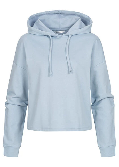 ONLY Damen NOOS Kurzer Basic Hoodie Mit Kapuze & Tunnelzug Nebel Blau 3 ONLY Damen NOOS Kurzer Basic Hoodie Mit Kapuze & Tunnelzug Nebel Blau