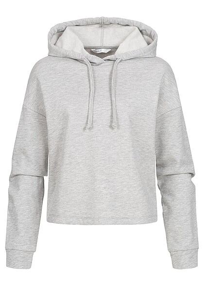 ONLY Damen NOOS Kurzer Basic Hoodie Mit Kapuze & Tunnelzug Hellgrau Melange 3 ONLY Damen NOOS Kurzer Basic Hoodie Mit Kapuze & Tunnelzug Hellgrau Melange