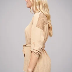 Cloud5ive Damen Turn-Up Kleid Mit Bindedetail Tunika Beige 7 Cloud5ive Damen Turn-Up Kleid Mit Bindedetail Tunika Beige -Vero Moda Verkaufsgeschäft 21116021 2