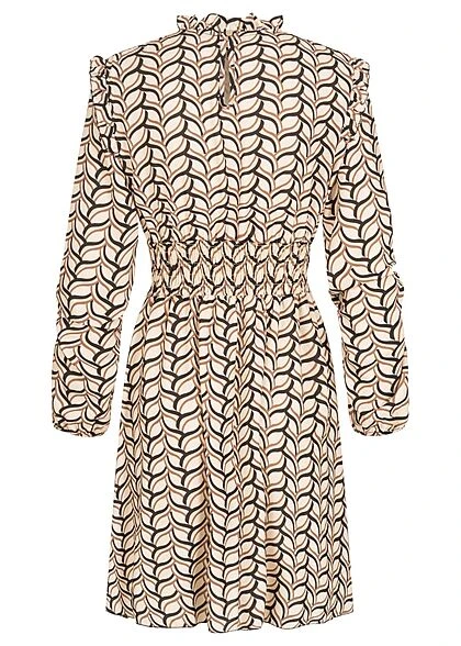 Cloud5ive Damen Retro LA Kleid Chiffon Crep Kleid Gummibund Print Beige Schwarz 5 Cloud5ive Damen Retro LA Kleid Chiffon Crep Kleid Gummibund Print Beige Schwarz – Bild 3