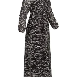 Cloud5ive Damen Langes Chiffon Kleid V-Neck Viskoseeinsatz Print Schwarz Weiss 7 Cloud5ive Damen Langes Chiffon Kleid V-Neck Viskoseeinsatz Print Schwarz Weiss -Vero Moda Verkaufsgeschäft 21116044 1