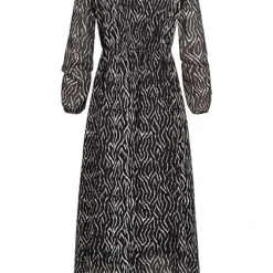 Cloud5ive Damen Langes Chiffon Kleid V-Neck Viskoseeinsatz Print Schwarz Weiss 8 Cloud5ive Damen Langes Chiffon Kleid V-Neck Viskoseeinsatz Print Schwarz Weiss -Vero Moda Verkaufsgeschäft 21116044 2