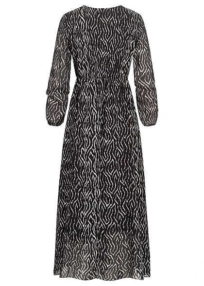 Cloud5ive Damen Langes Chiffon Kleid V-Neck Viskoseeinsatz Print Schwarz Weiss 5 Cloud5ive Damen Langes Chiffon Kleid V-Neck Viskoseeinsatz Print Schwarz Weiss – Bild 3