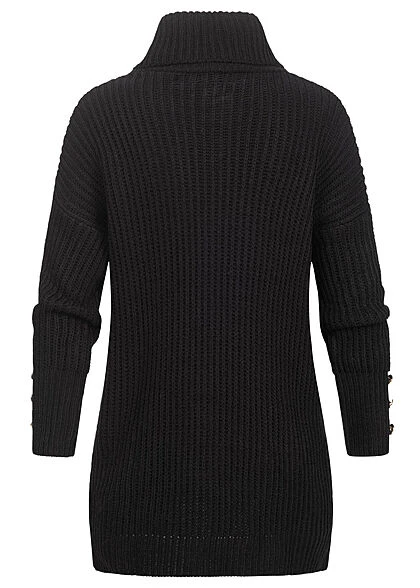 Styleboom Fashion Damen Longform Rollkragen Pullover Mit Deko Knöpfen Schwarz 5 Styleboom Fashion Damen Longform Rollkragen Pullover Mit Deko Knöpfen Schwarz – Bild 3