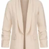 Cloud5ive Damen Blazer Mit Raffdetail Am Ärmel & 2 Angedeuteten Taschen Beige