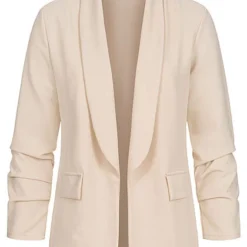Cloud5ive Damen Blazer Mit Raffdetail Am Ärmel & 2 Angedeuteten Taschen Beige