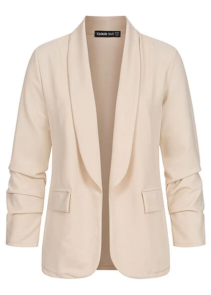 Cloud5ive Damen Blazer Mit Raffdetail Am Ärmel & 2 Angedeuteten Taschen Beige 3 Cloud5ive Damen Blazer Mit Raffdetail Am Ärmel & 2 Angedeuteten Taschen Beige