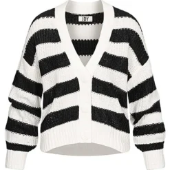 JACQUELINE DE YONG JDY By ONLY Damen V-Neck Strickcardigan Mit Knopfleiste Streifen Muster Weiss Schwarz