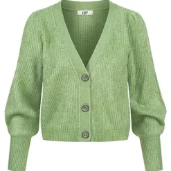JACQUELINE DE YONG JDY By ONLY Damen NOOS Kurzer V-Neck Strickcardigan Mit Ballonärmeln Basil Grün