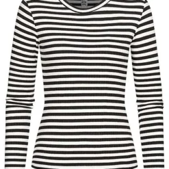JACQUELINE DE YONG JDY By ONLY Damen Ribbed Longsleeve Pullover Mit Streifen Muster Schwarz Weiss