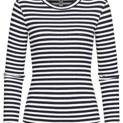 JACQUELINE DE YONG JDY By ONLY Damen Ribbed Longsleeve Pullover Mit Streifen Muster Iris Blau