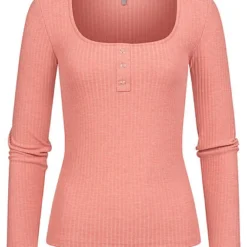 ONLY Damen Ribbed Plancket Longsleeve Leichter Pullover Deko Knopfleiste Rosette Rosa