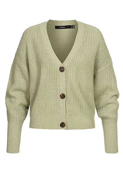 Vero Moda Damen NOOS V-Neck Cuff Strickcardigan Mit Knopfleiste Desert Sage Grün 3 Vero Moda Damen NOOS V-Neck Cuff Strickcardigan Mit Knopfleiste Desert Sage Grün