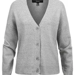 Vero Moda Damen NOOS V-Neck Cardigan Mit Knopfleiste Ballonärmel Hell Grau Melange