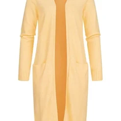 VILA Damen NOOS Longform Cardigan Offener Schnitt 2-Pockets Golden Haze Gelb