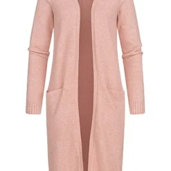 VILA Damen NOOS Longform Cardigan Offener Schnitt 2-Pockets Misty Rose