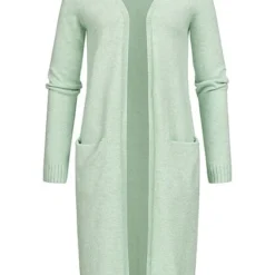 VILA Damen NOOS Longform Cardigan Offener Schnitt 2-Pockets Grayed Jade Grün