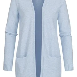 VILA Damen NOOS Midi Cardigan Offener Schnitt 2-Pockets Kentucky Blau