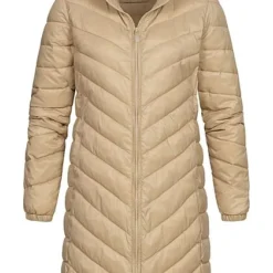 ONLY Damen Longform Steppjacke Stehkragen 2-Pockets Trench Coat Beige