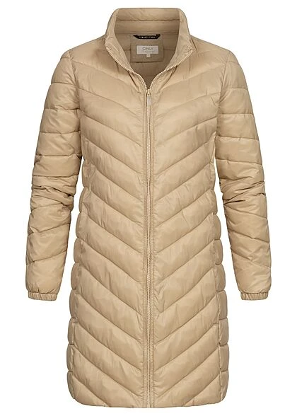 ONLY Damen Longform Steppjacke Stehkragen 2-Pockets Trench Coat Beige 3 ONLY Damen Longform Steppjacke Stehkragen 2-Pockets Trench Coat Beige