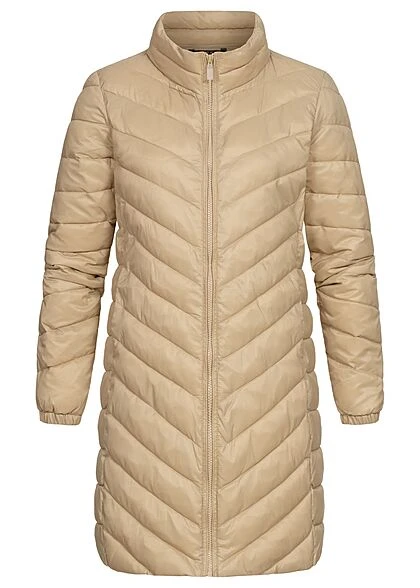 ONLY Damen Longform Steppjacke Stehkragen 2-Pockets Trench Coat Beige 4 ONLY Damen Longform Steppjacke Stehkragen 2-Pockets Trench Coat Beige – Bild 2