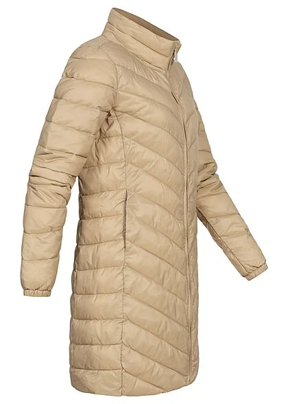 ONLY Damen Longform Steppjacke Stehkragen 2-Pockets Trench Coat Beige 5 ONLY Damen Longform Steppjacke Stehkragen 2-Pockets Trench Coat Beige – Bild 3