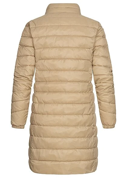 ONLY Damen Longform Steppjacke Stehkragen 2-Pockets Trench Coat Beige 6 ONLY Damen Longform Steppjacke Stehkragen 2-Pockets Trench Coat Beige – Bild 4