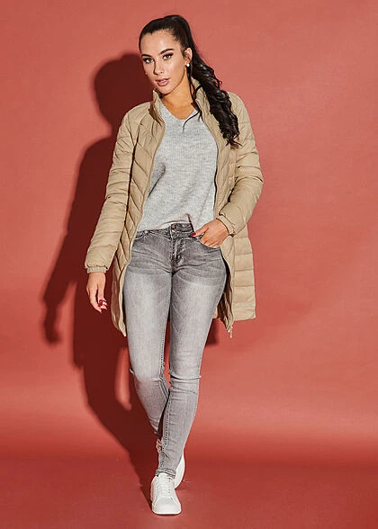 ONLY Damen Longform Steppjacke Stehkragen 2-Pockets Trench Coat Beige 7 ONLY Damen Longform Steppjacke Stehkragen 2-Pockets Trench Coat Beige – Bild 5