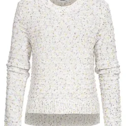 ONLY Damen Vokuhila Strickpullover Mit Multicolor Punkten Cloud Dancer Weiss