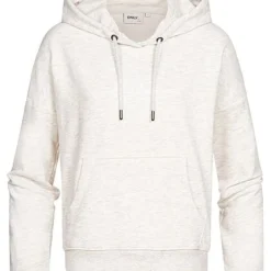 ONLY Damen Basic Sweat Hoodie Mit Kapuze & Kängurutasche Oatmeal Beige Melange