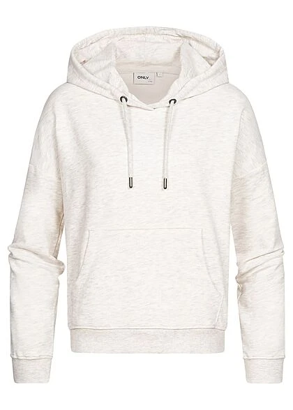 ONLY Damen Basic Sweat Hoodie Mit Kapuze & Kängurutasche Oatmeal Beige Melange 3 ONLY Damen Basic Sweat Hoodie Mit Kapuze & Kängurutasche Oatmeal Beige Melange