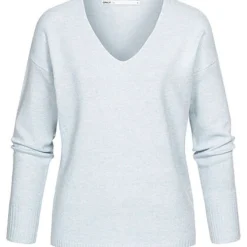 ONLY Damen NOOS V-Neck Strickpullover Rippbüdchen Nebel Blau