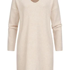 Vero Moda Damen V-Neck Strickkleid Flachstrick Birch Beige Melange