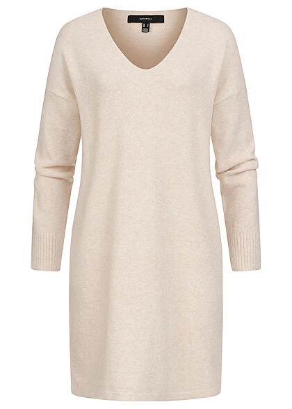 Vero Moda Damen V-Neck Strickkleid Flachstrick Birch Beige Melange 3 Vero Moda Damen V-Neck Strickkleid Flachstrick Birch Beige Melange