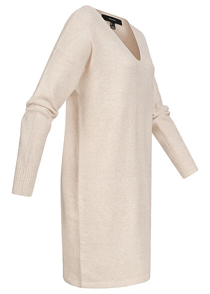 Vero Moda Damen V-Neck Strickkleid Flachstrick Birch Beige Melange 4 Vero Moda Damen V-Neck Strickkleid Flachstrick Birch Beige Melange – Bild 2