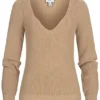 Aware By Vero Moda Damen V-Neck Struktur Strickpullover Mit Ballonärmeln Travertine