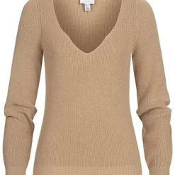 Aware By Vero Moda Damen V-Neck Struktur Strickpullover Mit Ballonärmeln Travertine