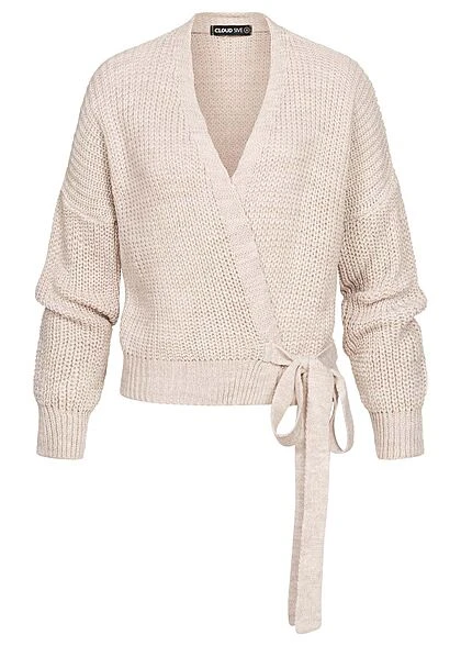 Cloud5ive Damen Kurzer V-Neck Wickelcardigan Seitlich Zum Binden Hell Beige 3 Cloud5ive Damen Kurzer V-Neck Wickelcardigan Seitlich Zum Binden Hell Beige