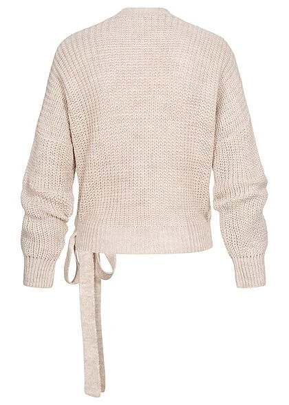 Cloud5ive Damen Kurzer V-Neck Wickelcardigan Seitlich Zum Binden Hell Beige 4 Cloud5ive Damen Kurzer V-Neck Wickelcardigan Seitlich Zum Binden Hell Beige – Bild 2