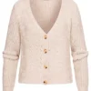 Cloud5ive Damen Kurzer Basic V-Neck Strickcardigan Mit Knopfleiste Hell Beige