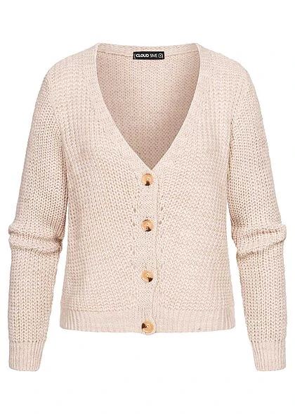 Cloud5ive Damen Kurzer Basic V-Neck Strickcardigan Mit Knopfleiste Hell Beige 3 Cloud5ive Damen Kurzer Basic V-Neck Strickcardigan Mit Knopfleiste Hell Beige