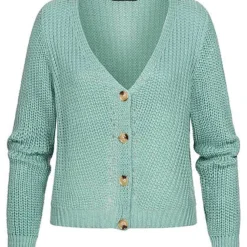 Cloud5ive Damen Kurzer Basic V-Neck Strickcardigan Mit Knopfleiste Türkis