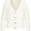 Cloud5ive Damen Kurzer Basic V-Neck Strickcardigan Mit Knopfleiste Bright Weiss