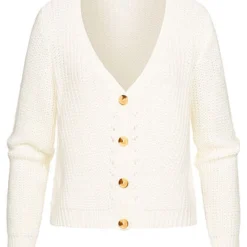 Cloud5ive Damen Kurzer Basic V-Neck Strickcardigan Mit Knopfleiste Bright Weiss