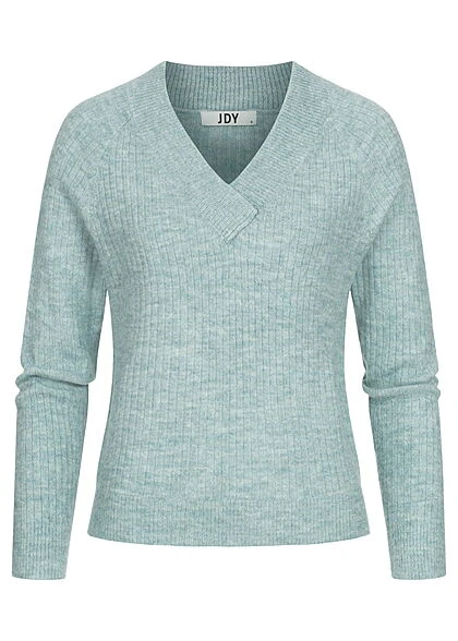 JACQUELINE DE YONG JDY By ONLY Damen Ribbed V-Neck Strickpullover Tourmaline Melange Blau 3 JACQUELINE DE YONG JDY By ONLY Damen Ribbed V-Neck Strickpullover Tourmaline Melange Blau