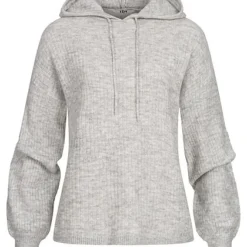 JACQUELINE DE YONG JDY By ONLY Damen Struktur Strickhoodie Mit Kapuze & Tunnelzug Hell Grau