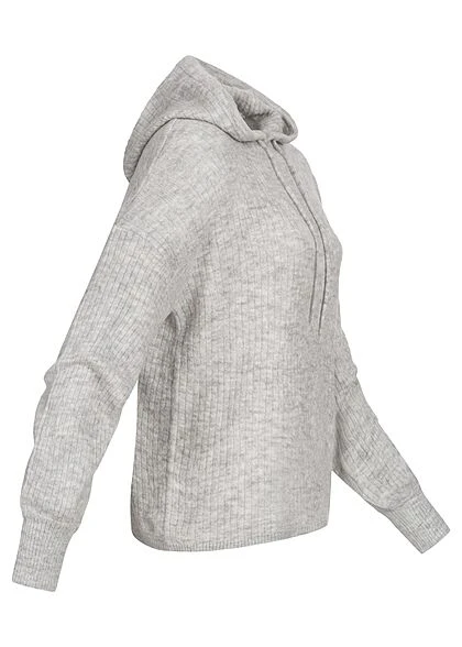 JACQUELINE DE YONG JDY By ONLY Damen Struktur Strickhoodie Mit Kapuze & Tunnelzug Hell Grau 4 JACQUELINE DE YONG JDY By ONLY Damen Struktur Strickhoodie Mit Kapuze & Tunnelzug Hell Grau – Bild 2