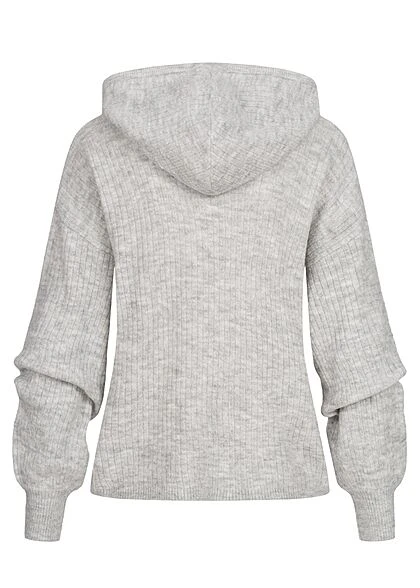 JACQUELINE DE YONG JDY By ONLY Damen Struktur Strickhoodie Mit Kapuze & Tunnelzug Hell Grau 5 JACQUELINE DE YONG JDY By ONLY Damen Struktur Strickhoodie Mit Kapuze & Tunnelzug Hell Grau – Bild 3